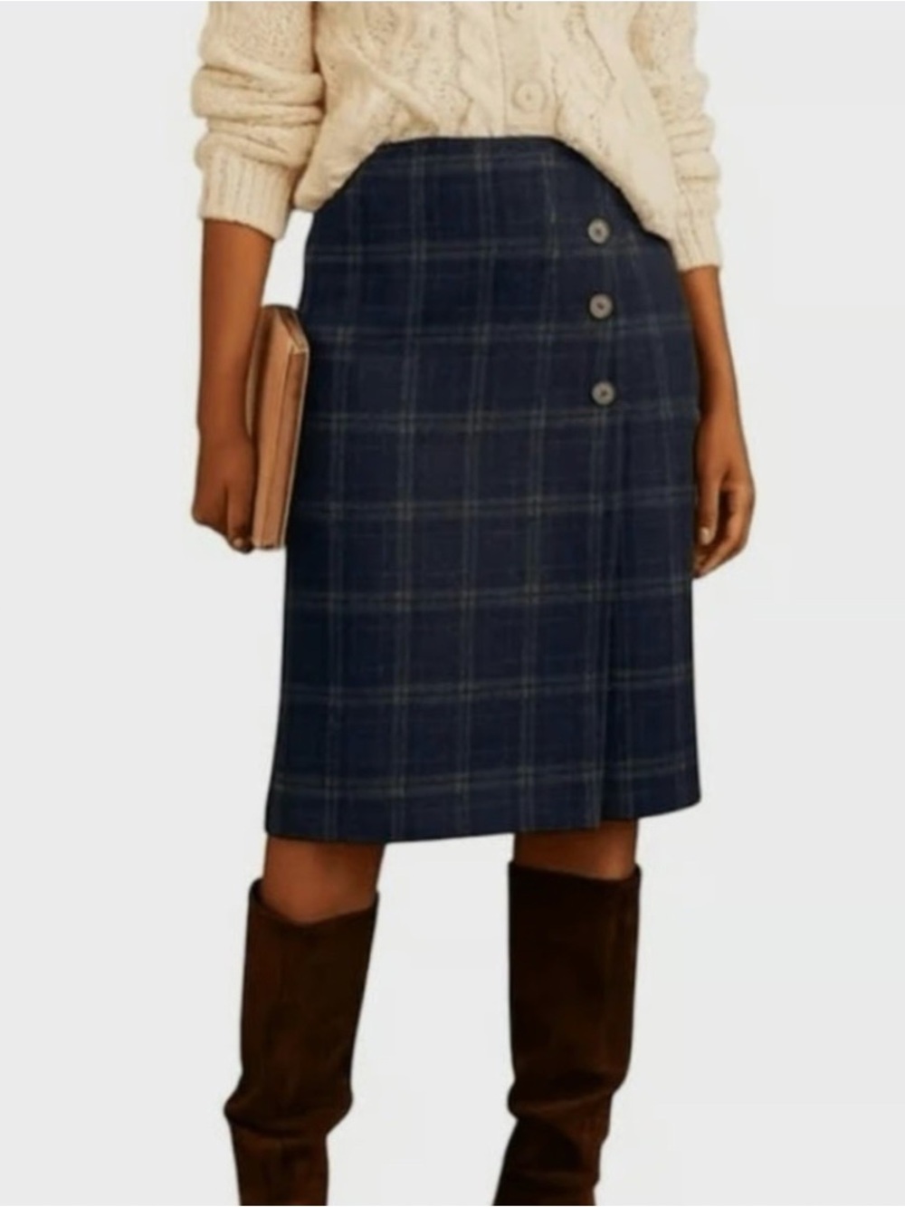 J .Jill Plaid Wrap Front Pull On Skirt Stretch Academia Career Mid Length Sz XL.